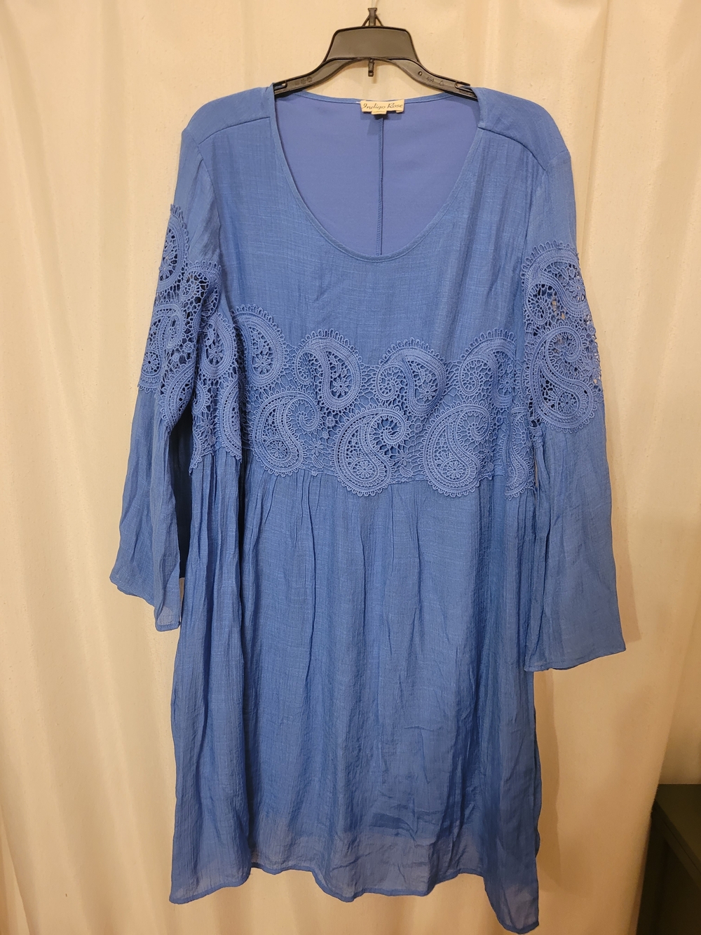 Source Unknown Blue Lace-Trim Midi Dress